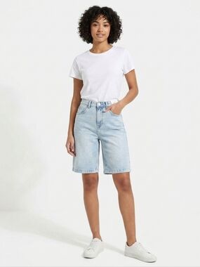 Rise Supply Co Juniors Blue Wash High-Rise Bermuda Denim Shorts Size 5 NWT